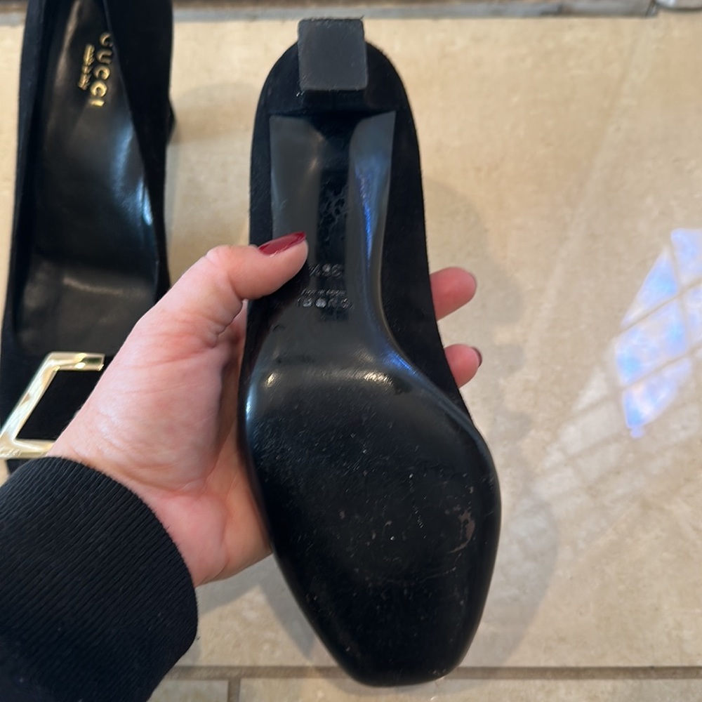 Gucci Black Suede Square Toe Metal Trim Pumps Size 36.5 - Picture 3 of 6